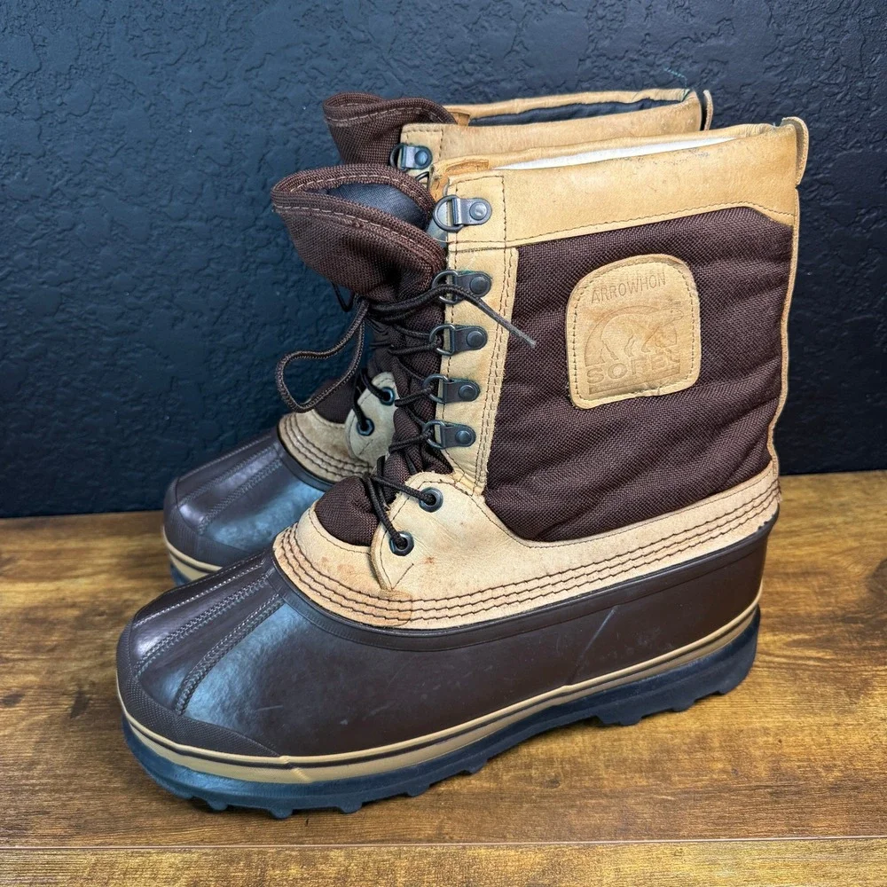 Sorel Arrowhon Brown Rubber‎ Leather Winter Snow Boots Mens 11